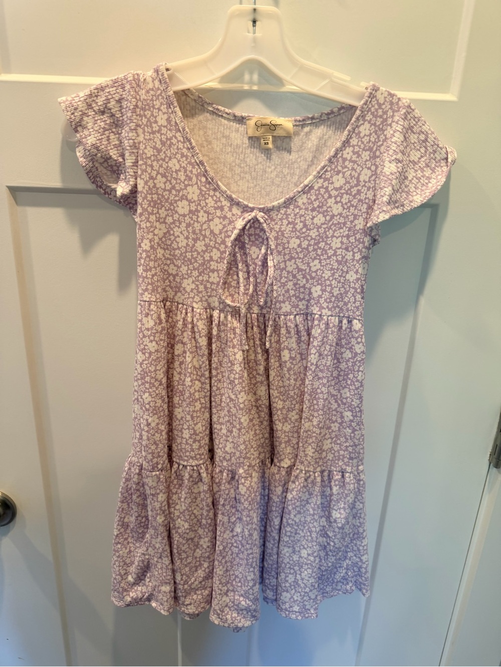 Jessica Simpson Lavender Floral Flutter Sleeve Tiered Dress XS